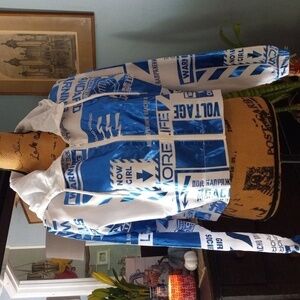 Forever 21 Metallic Blue & White Graphic Print Cropped Hooded Zip Up Jacket